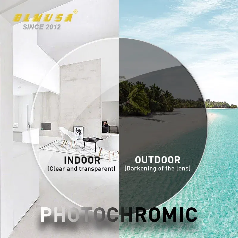 Lenses Color: Khaki, Lens Index: 1.56 - BLMUSA Photochromic Anti Blue Light Series Hyperopia Myopia Lens 1.56 1.61 1.67 1.74 Prescription CR-39 Resin Aspheric Lenses