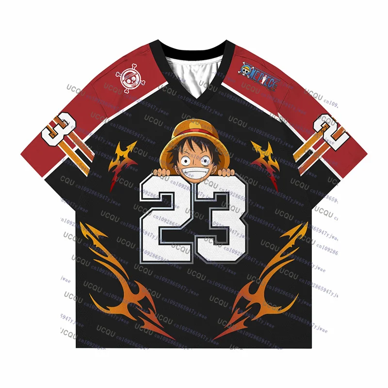 Color: Brown, Size: 8cm - 2025 Japanese Anime Football Jersey One Piece Luffy Men/Women Oversize Summer Quick Dry Sport Breathable Bandai Cosplay Tshirt