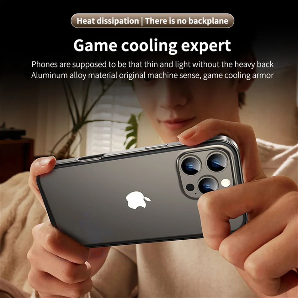 Color: Clear, Material: CANVAS - Titanium Metal Frame Bumper Shockproof Case for IPhone 16 15 Pro Max Plus 5G for Apple Solid Colour Protection Phone Cover