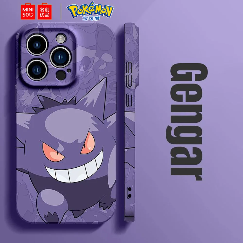 Color: Gold, Material: aluminum - Miniso Pokemon Collaboration Pikachu Gengar Phone Case For iPhone 15 14 13 11 12 16 Pro Max Plus X XR Girl Silicone Phone Case