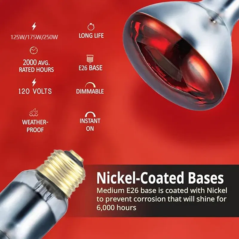 Color: light yellow, Ships From: Russian Federation - BONGBADA Quartz glass waterproof and explosion-proof E26 E27 Red R40 Infrared Heat Lamp Farm lamp 100W 150W 200W 250W 275W