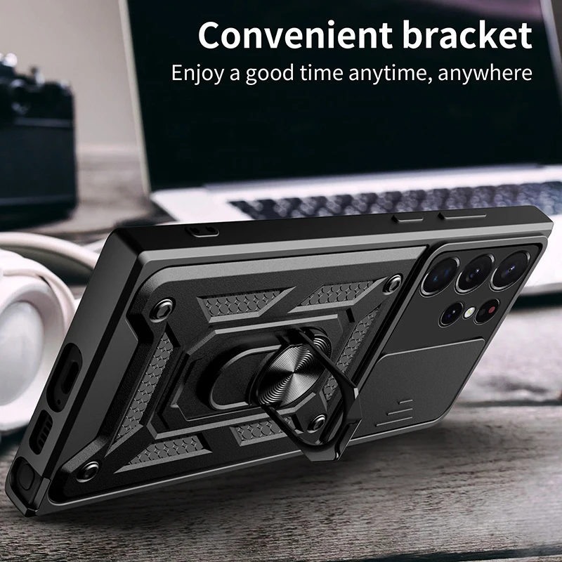 Material: plastic, Color: Pink - Shockproof Armor Case For Samsung Galaxy S20 S21 S22 S23 S24 Plus Ultra FE With Car Magnetic Ring Holder Phone Cover