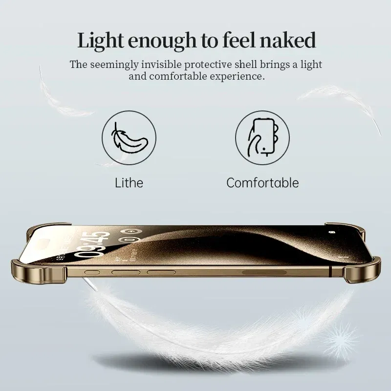 Color: Beige, Material: Plastic - Aluminum Metal Rimless Phone Case for iPhone 16 15 14 Plus 13 12 Pro Max Lens Protective Film Hollow Logo Cooling Accessory Case