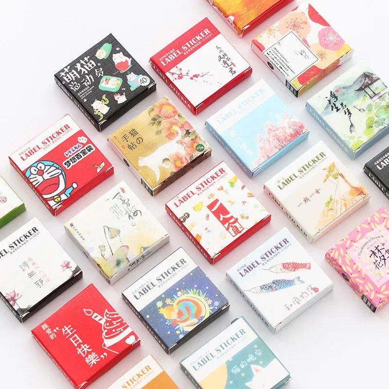Color: Burgundy - 40 pcs/pack Cute Creative Box Package Decorative Sticker Set Diary Album Label Sticker DIY Stationery Stickers Escolar Papelaria