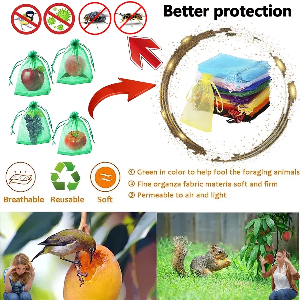 Color: Orange, Size: M - 20-200PCS Vegetable Grapes Fruit Grow Bags Fruit Protection Bags Garden Anti-Bird Netting Mesh Bag Strawberry Bags Garden Tools