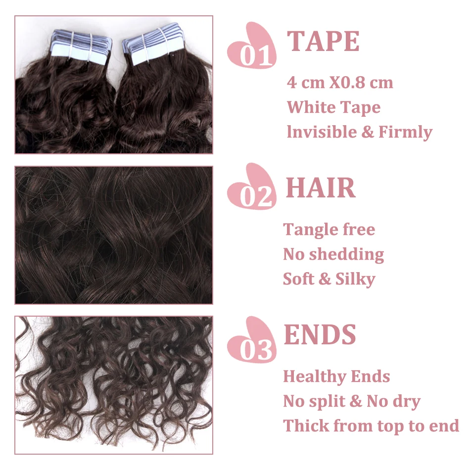 Color: #9, Length: 26 inches, Items per Package: 20 pcs - Water Wave Tape in Human Hair Extensions 2g/pcs Dark Brown Real Human Hair Adhesive Invisible Keratin Hair Extensions for Women