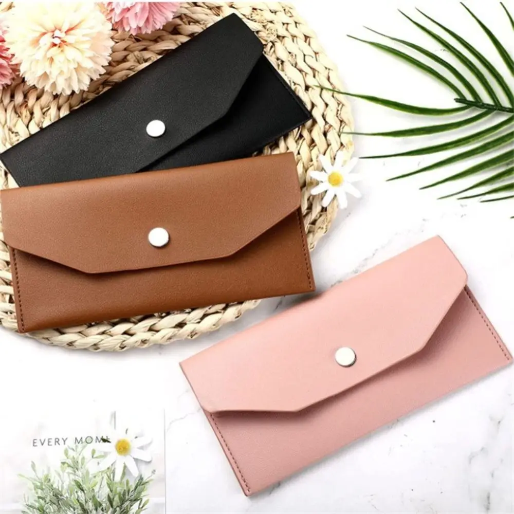 Color: Beige - Envelope Wallet PU Leather Cash Envelope Wallet Classic Fashion Long Women's Wallet Ferrule Name Card Holder Gift