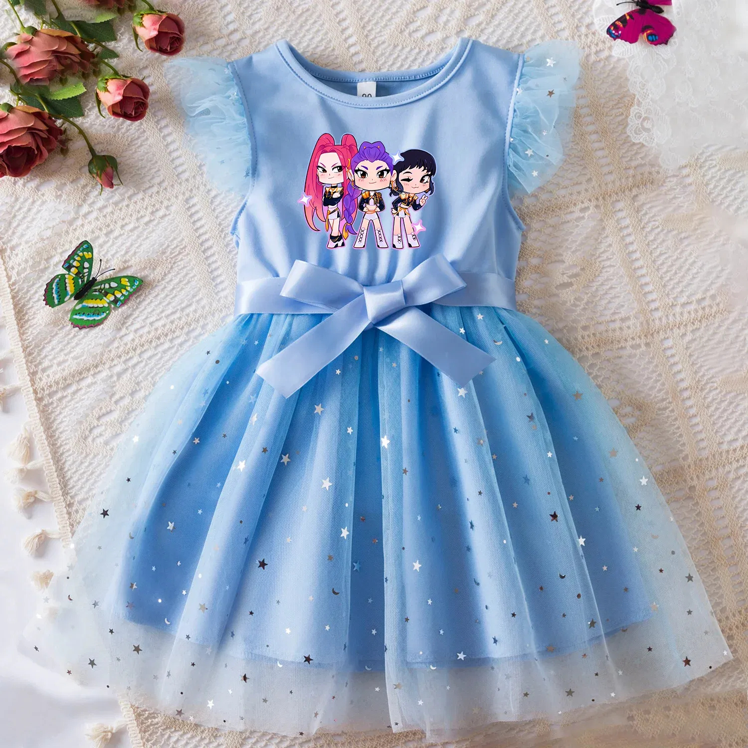 Color: Navy Blue?€ AE existing skus?‰, Size: One Size, Height: 164 - KPop Demon Hunters Girls Dress Kids Party Halloween Carnival Birthday Party Clothes Princess Tutu Dresses Costume Children Gift