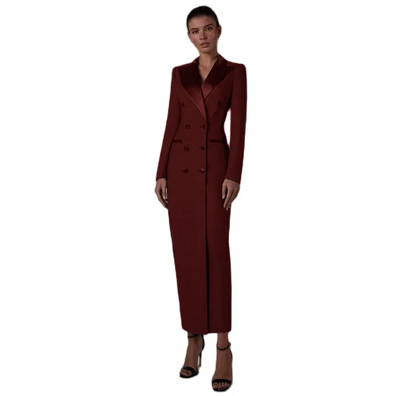 Color: PURPLE, Size: XXXL - Women's Suit Long Jacket One Piece Blazer Double Breasted Formal Tuxedo Party Dress кос?‚юм ?¶?µнский