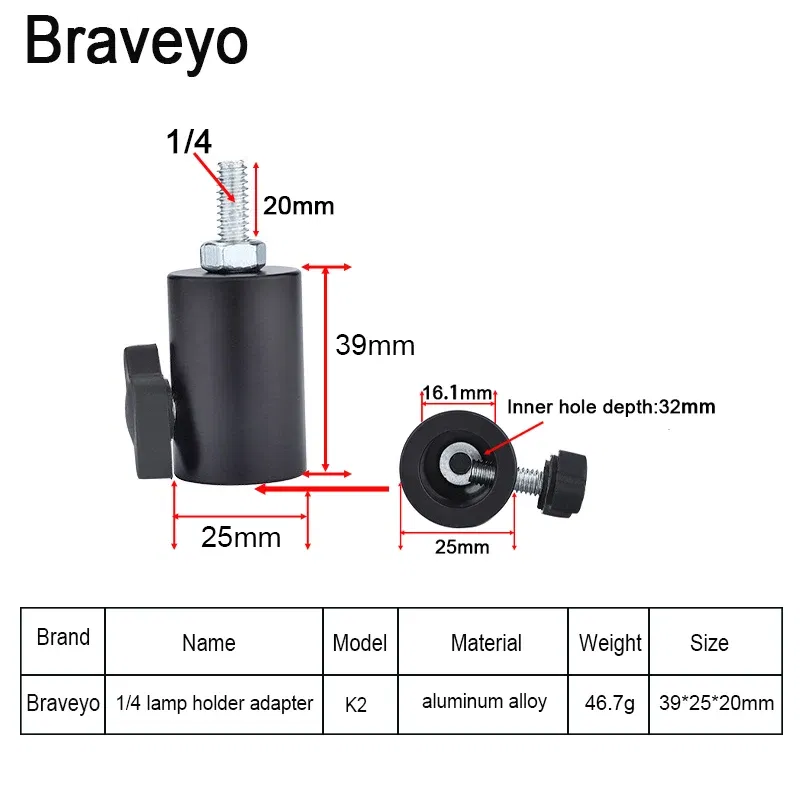Color: GRAY - 1/4 3/8 Interface Camera Lamp Holder LED Flash Photography Lamp Holder Adapter Metal Photography Accessories