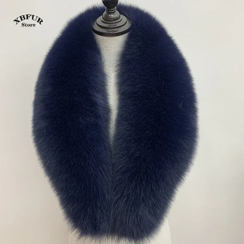 Color: Brown, Size: L - Winter Real Fox Fur Collar Woman Black Natural Fur Scarf Shawl For Women Collars Wraps Neck Warmer Fur Scarves Luxery Scarf Men
