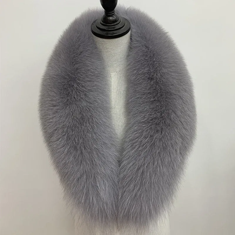 Color: Brown, Size: L - Winter Real Fox Fur Collar Woman Black Natural Fur Scarf Shawl For Women Collars Wraps Neck Warmer Fur Scarves Luxery Scarf Men