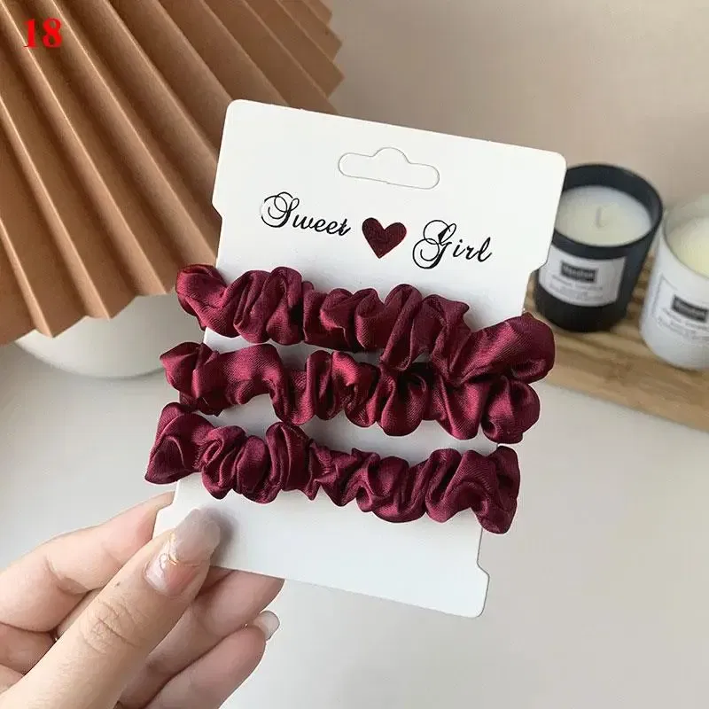 Color: light green - Free Shipping 3PCS/Set Satin Silky Scrunchies Hair Rope Luxury Solid Color Elastic Hair Bands Women Hair Accessories Headwear