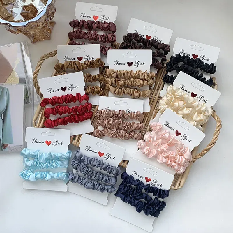Color: light green - Free Shipping 3PCS/Set Satin Silky Scrunchies Hair Rope Luxury Solid Color Elastic Hair Bands Women Hair Accessories Headwear