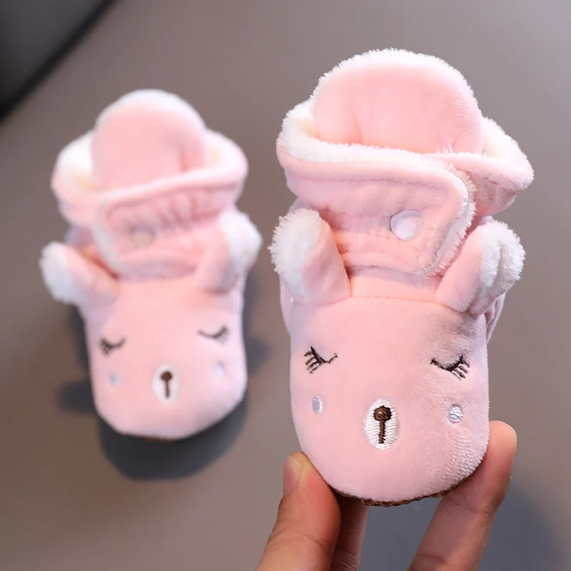 Color: PURPLE, Baby Age: 7-12 Months - Winter New Cute Cartoon Baby Booties Boy Girl Boots Cotton Soft-Sole Non-Slip Warm Toddler First Walkers Infant Crib Shoes