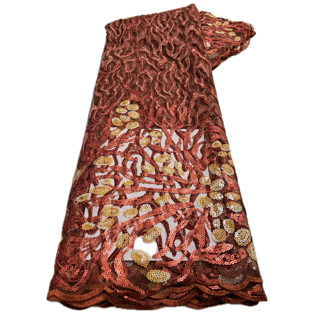 Color: Purple Red, Length: 5 yards, Width: 120cm - 2025 African Nigerian Tulle Lace Fabric Sequins Sewing Guipure Beads Stone Embroidery Dresses High Quality 4 Yards
