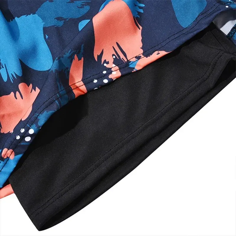 Size: XXL, Color: Orange - Summer Men's New Quick-drying Double-layer Anti-embarrassment Loose Printed Adult Professional Swimming Trunks