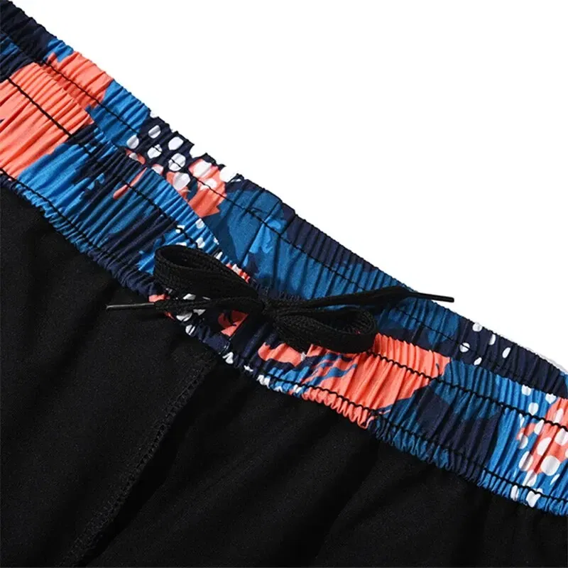 Size: XXL, Color: Orange - Summer Men's New Quick-drying Double-layer Anti-embarrassment Loose Printed Adult Professional Swimming Trunks