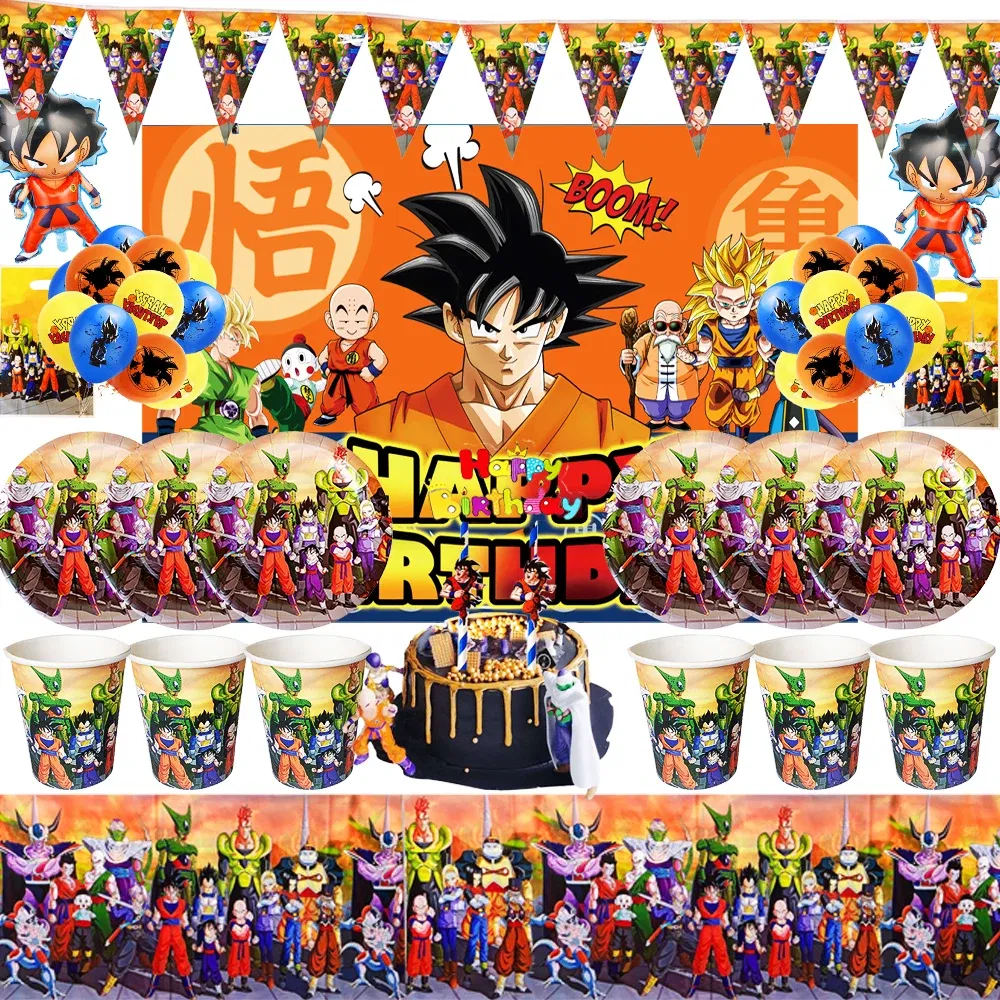 Color: Khaki, Ships From: CHINA - Goku Dragon Ball Z Kids Birthday Party Gift Decoration Boy Tableware Party Supplies Plate Cup Tablecloth Foil Balloon CakeTopper