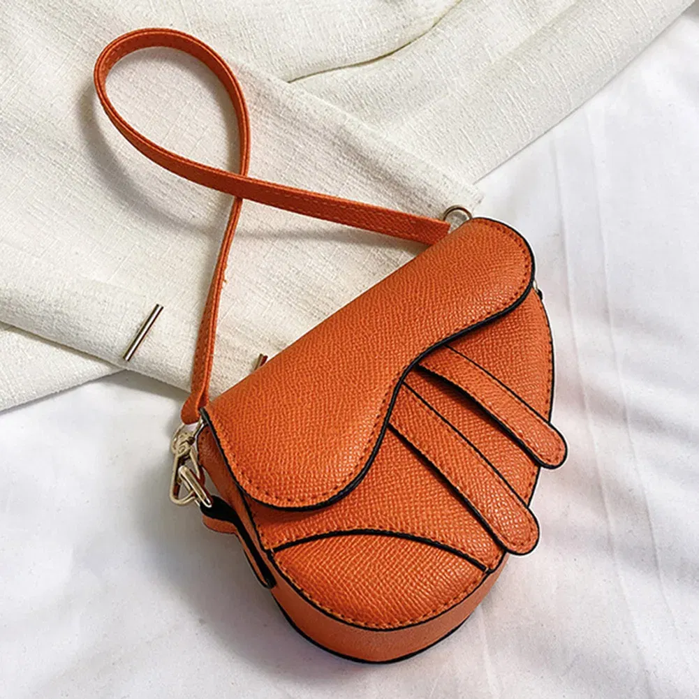 Color: Orange - Women Fashion Mini Handbags Hasp Zipper Messenger Bags Saddle Bag Solid Color Casual Simple Inside Lock Ornament Bag
