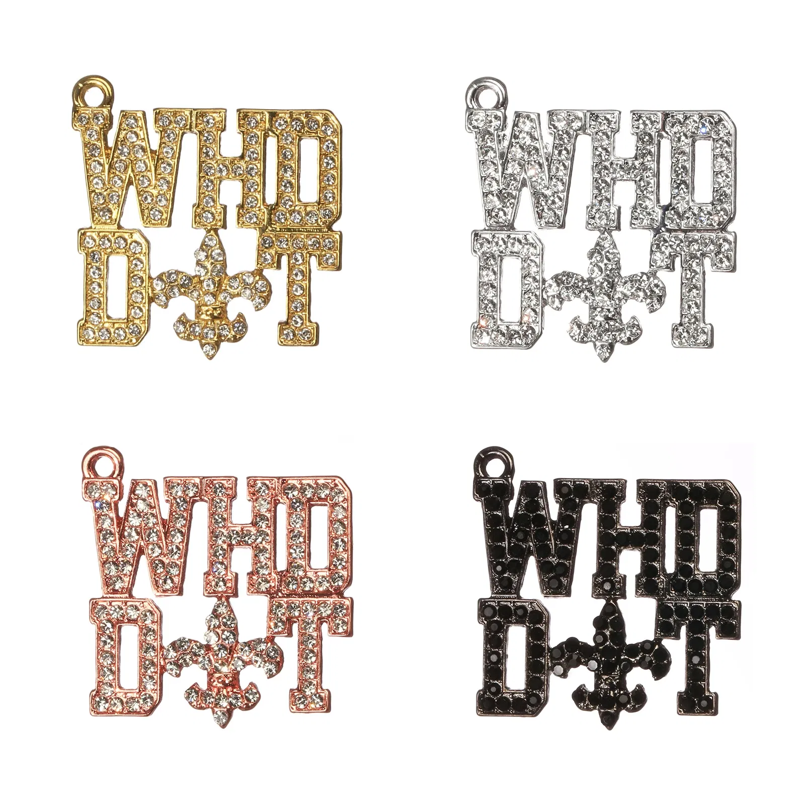 Metal color: ROSE GOLD COLOR, Ships From: CHINA - 10pcs WHO DAT Rhinestone Letter Saint Charms Fit for Bracelet DIY Jewelry Making LTC0353-LTC0356
