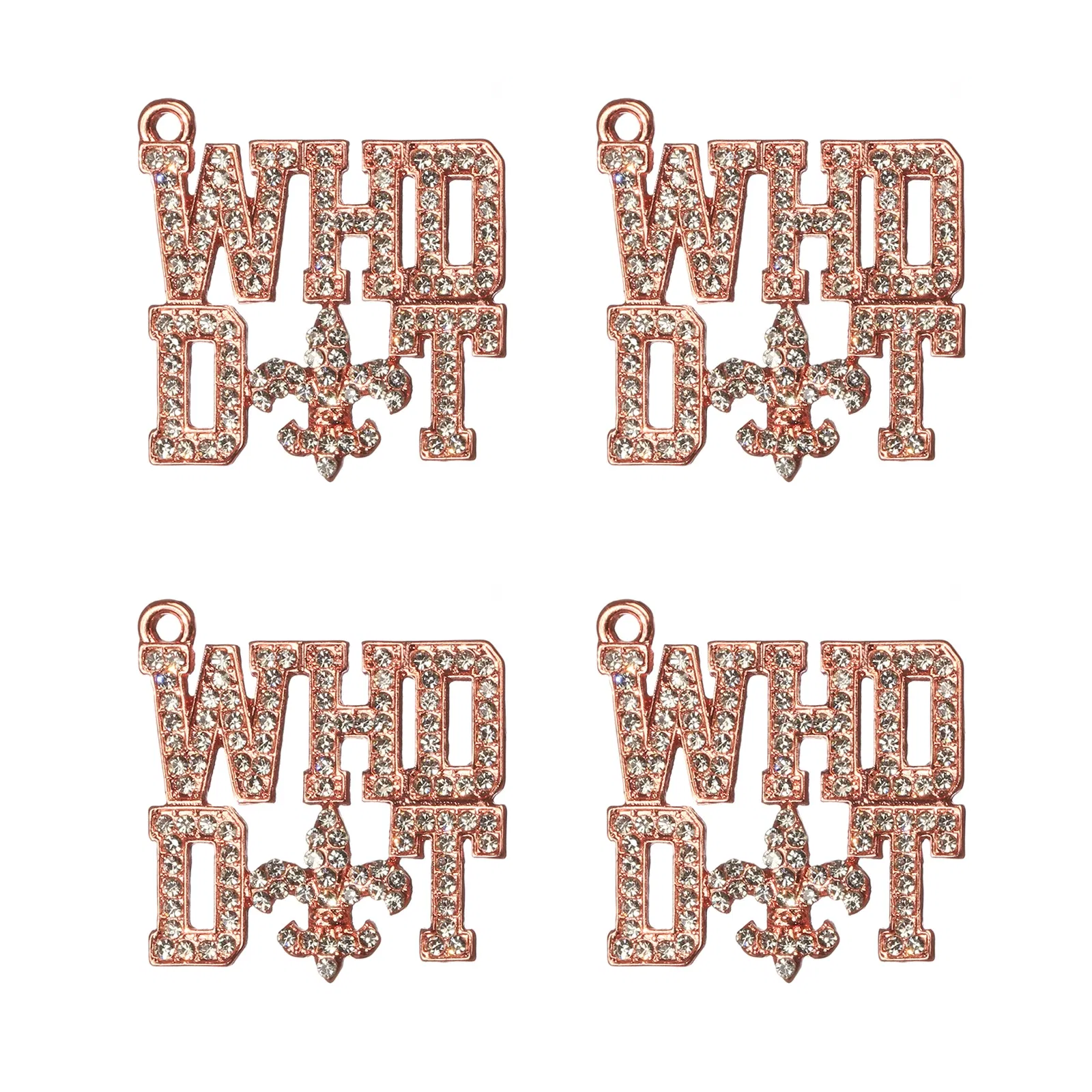 Metal color: ROSE GOLD COLOR, Ships From: CHINA - 10pcs WHO DAT Rhinestone Letter Saint Charms Fit for Bracelet DIY Jewelry Making LTC0353-LTC0356