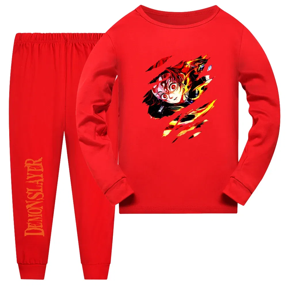 Color: black, Kid Size: 16 - Demon Slayer Sleepwear Kamado Tanjirou Kamado Nezuko Agatsuma Zenitsu Children's Homewear Suit Long-sleeve Two-piece Pajamas Set