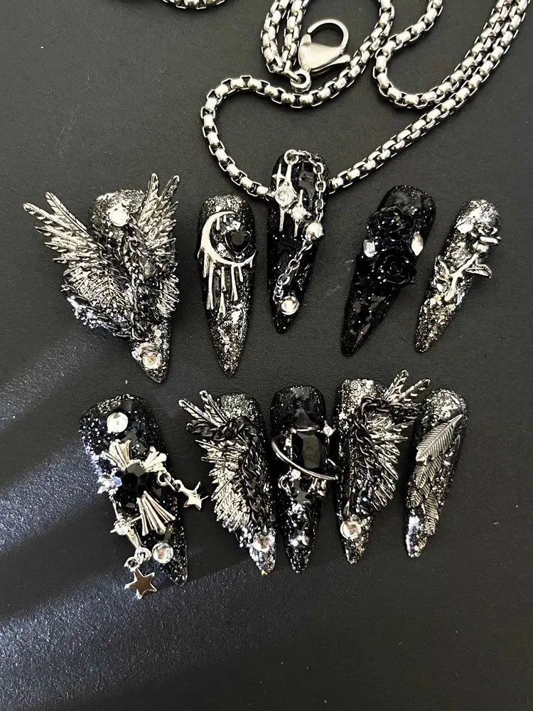 Color: Red - Handmade Nail Shot of Spicy Girl Heavy Industry Metal Lost Paradise Subculture Super Cool Spicy Girl Dark Personality  Nails