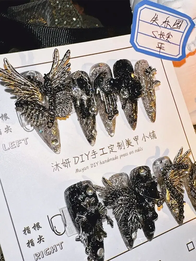 Color: Red - Handmade Nail Shot of Spicy Girl Heavy Industry Metal Lost Paradise Subculture Super Cool Spicy Girl Dark Personality  Nails