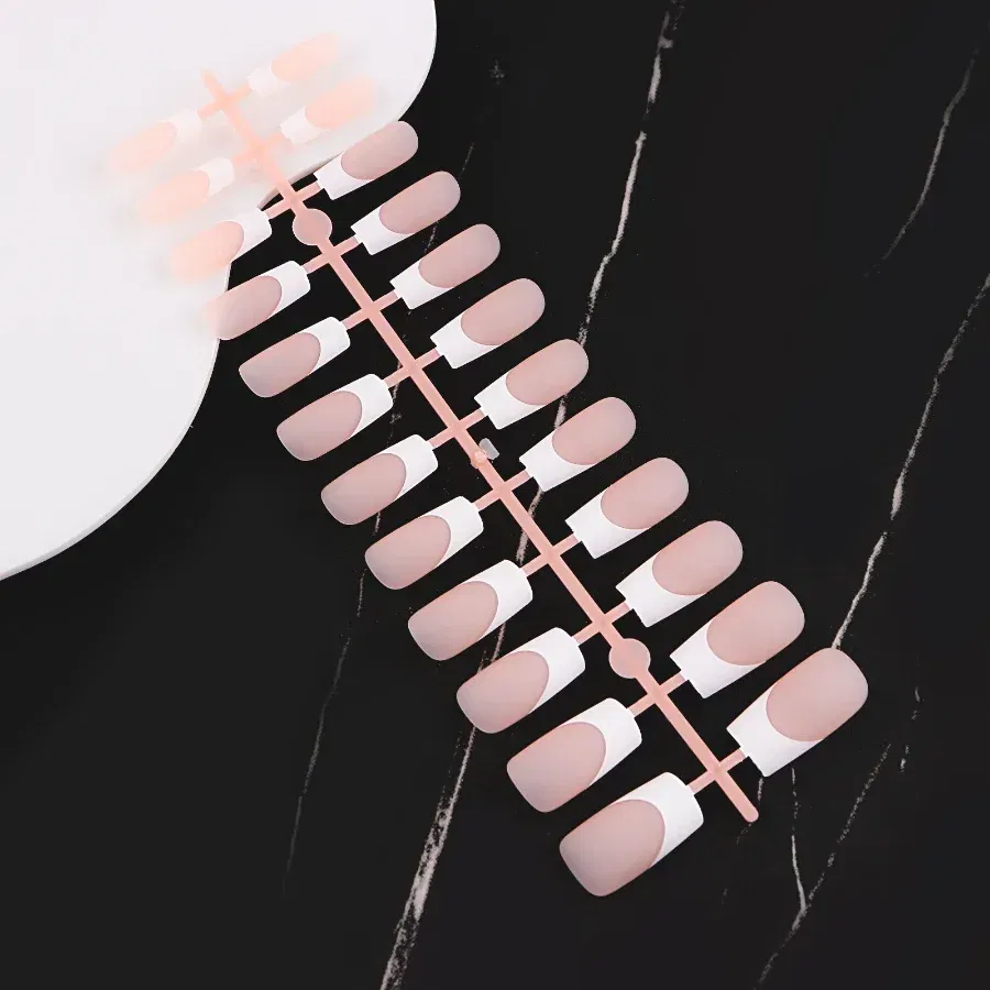 Color: Ivory - 24PCS Square Head Matte False Nails Ballet Detachable Full Cover Artificial Fingernails Frosted Press Glue on Fake Nail Tips