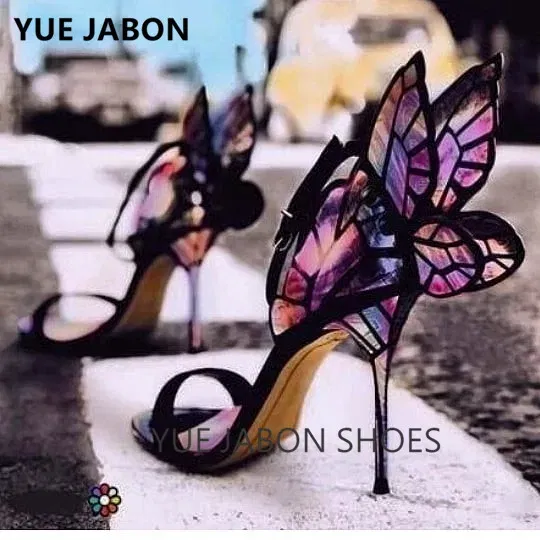 Color: Navy Blue, Shoe Size: 9.5 - Women Summer Sandals Fashion Embroidered Satin Butterfly High Heeled Footwear Adjustable Ankle Strap Shoes Women high heels