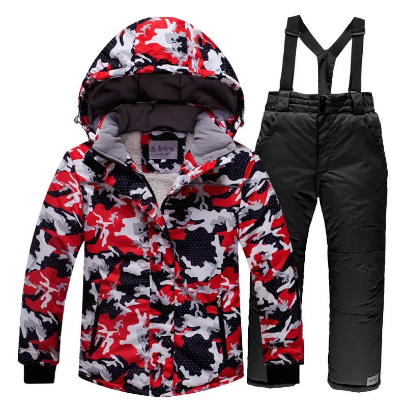 Color: GRAY, Kid Size: 5 - OLEKID -30 Degree Russian Winter Children Ski Suit Plus Velvet Warm Waterproof Jacket Coat Boy Overalls 3-20 Years Girl Snowsuit