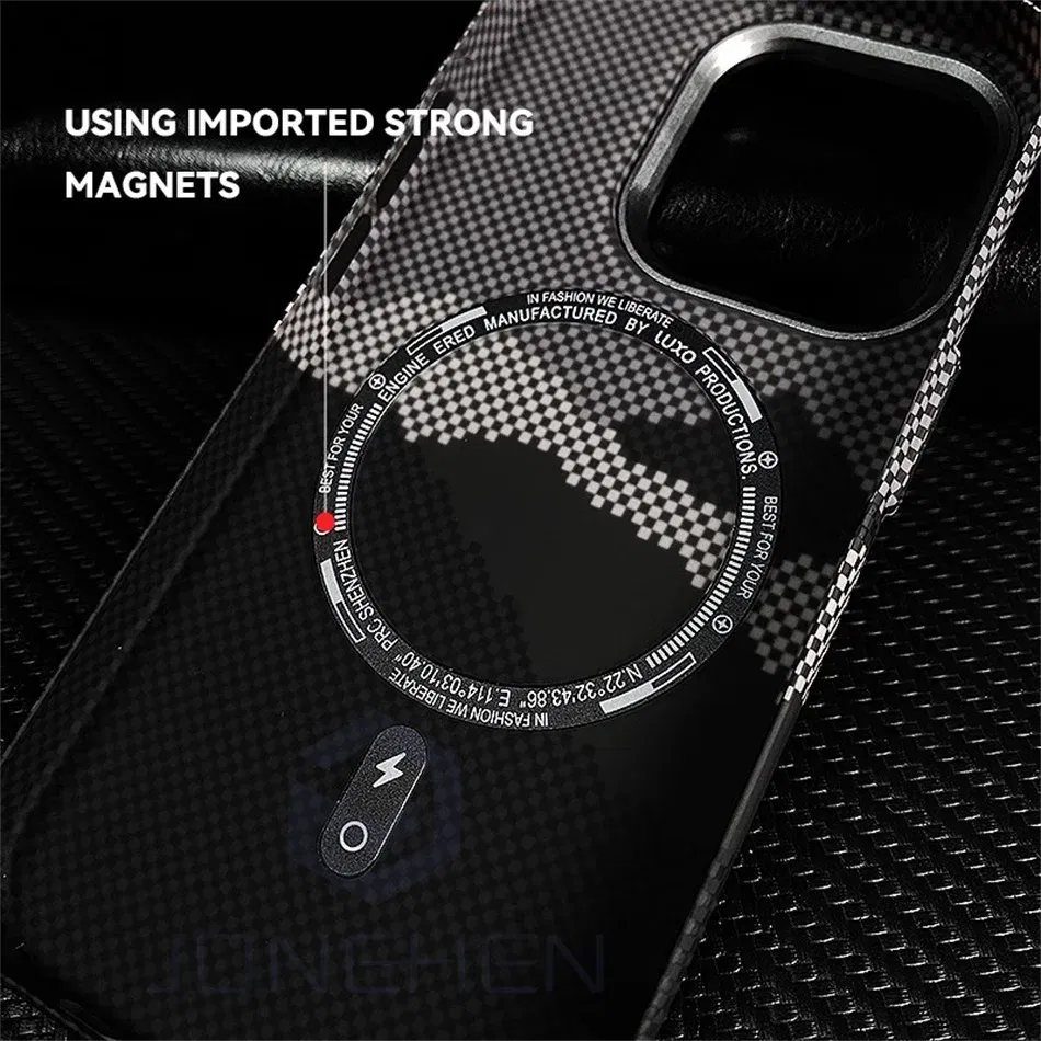 Color: Beige, Material: PU - Luxury Alloy Lens 3D Relief Peak Carbon Fibre Pattern Case For iPhone 13 14 15 16 Pro Max Slim Shockproof PC Cover For Magsafe