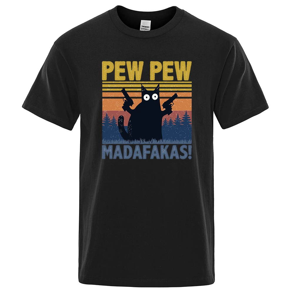 Color: Beige, Size: L - Pew Pew Madafakas Tshirt Men Short Sleeve Novelty Funny Cat T Shirt Cotton Oversize Tops Shirts Tee T-Shirt Crew Neck Streetwear