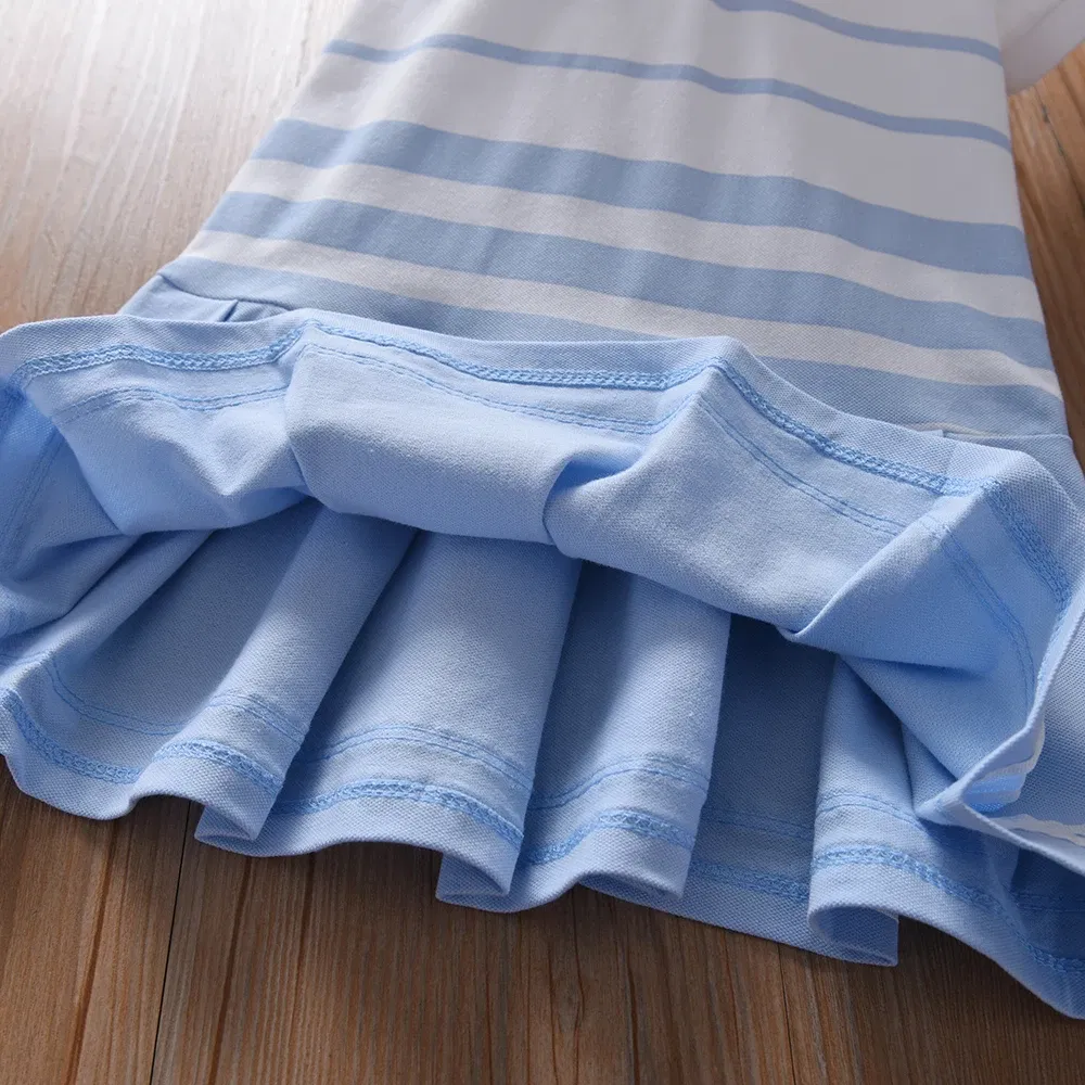 Color: army green, Kid Size: 2T - Girls' Fashion Polo Dress with Stripes Kids Elegant Puffed Sleeves Clothes Baby Girls Summer Dresses