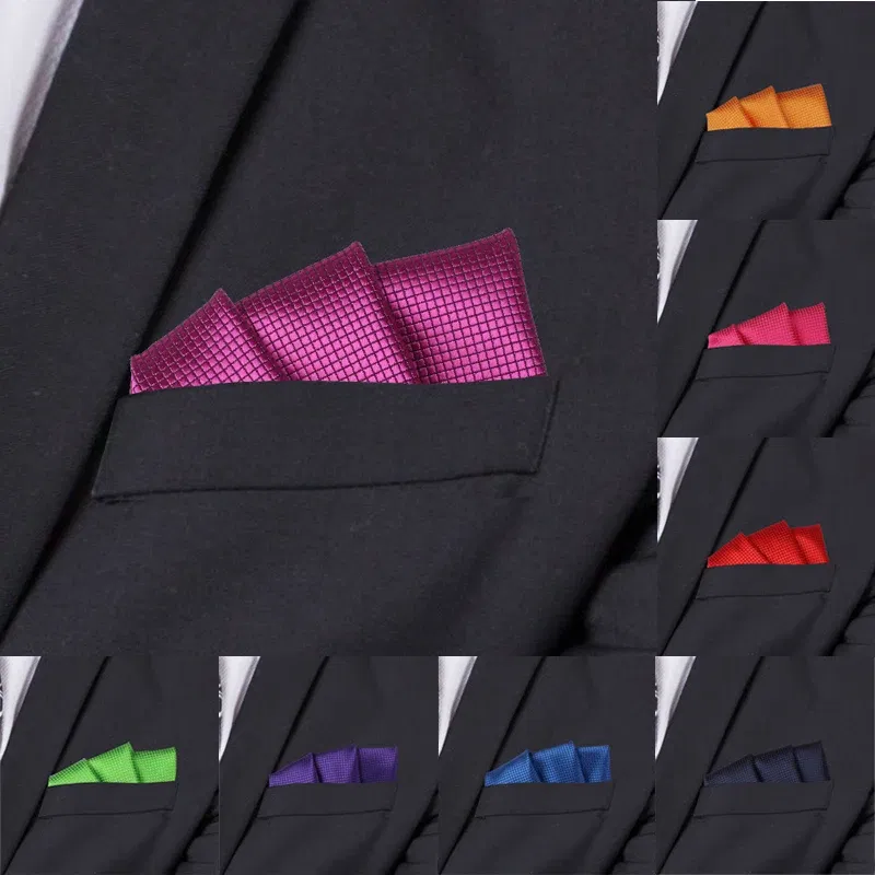 Color: MULTI - Fashion Suits Pocket Square For Men Business Chest Towel Hanky Gentlemen Plaid Hankies Classic Suit Napkin Mens Handkerchief