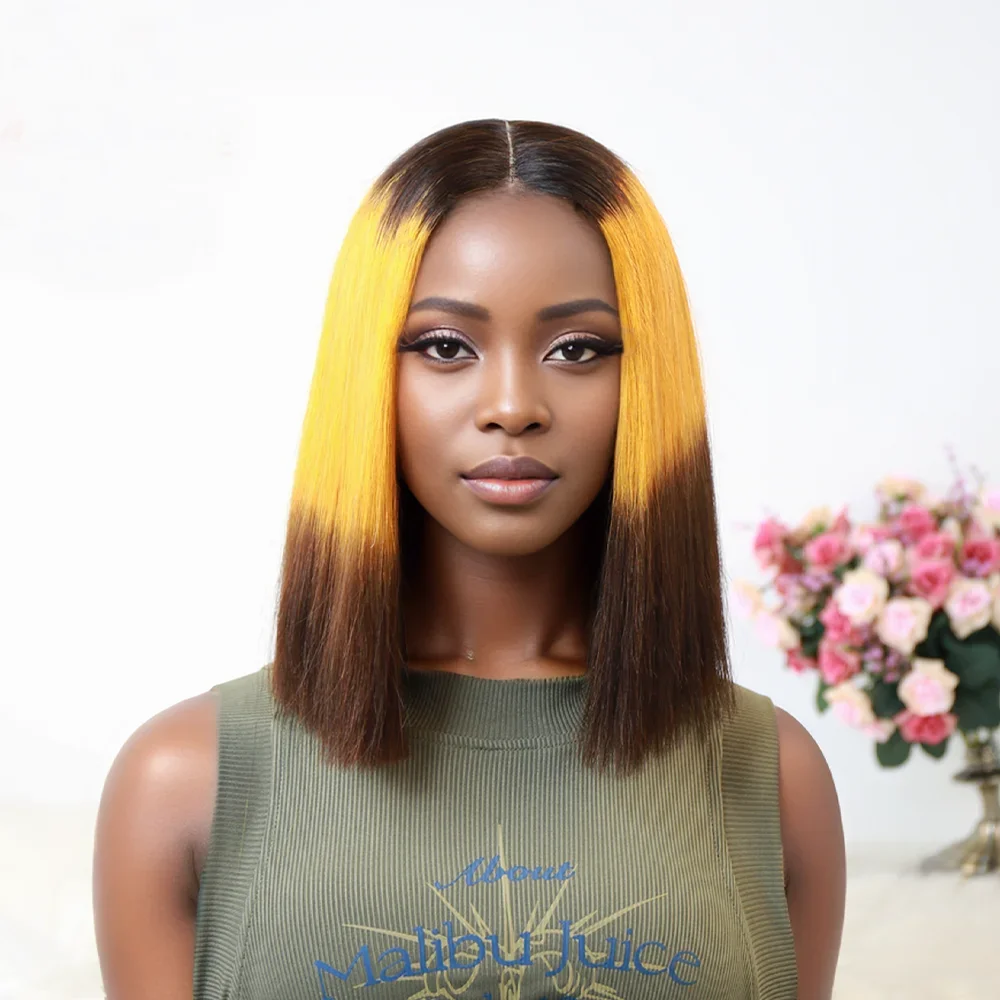 Hair Color: #14, Stretched Length: 10inches, Density: 100% - Vietname Super Double Drawn Straight Short Bob Wigs 2x6 Lace Closure Wig for Women 100% Human Hair Orange Candy Lace Closure Wig