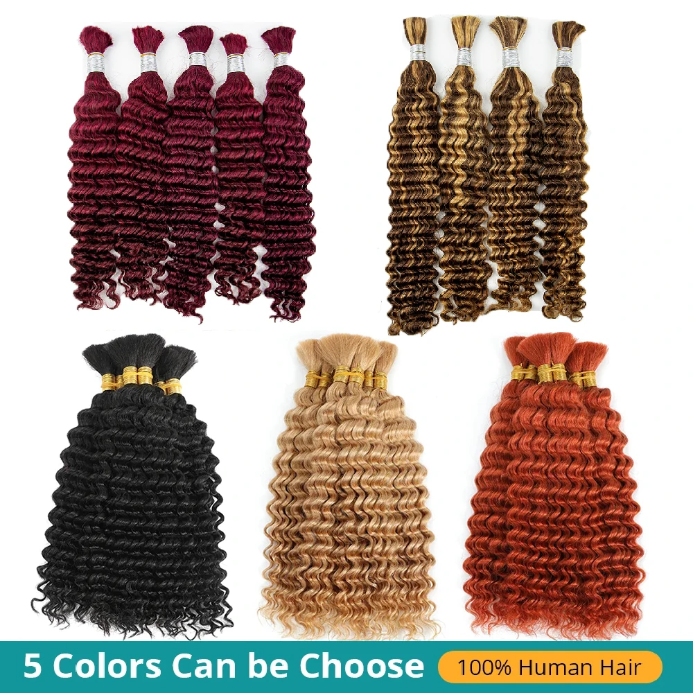 Color: 1B/27HL, Material Grade: virgin hair, Longest Hair Proportion: 30%-55%, Stretched Length: 18inches, Bulk Buy: 10Pcs/Lot - NABI Deep Wave Boho Braiding Hair Bulk 16inches  No Weft  Human Hair Extension Curly Hair Bundles for Boho Braids