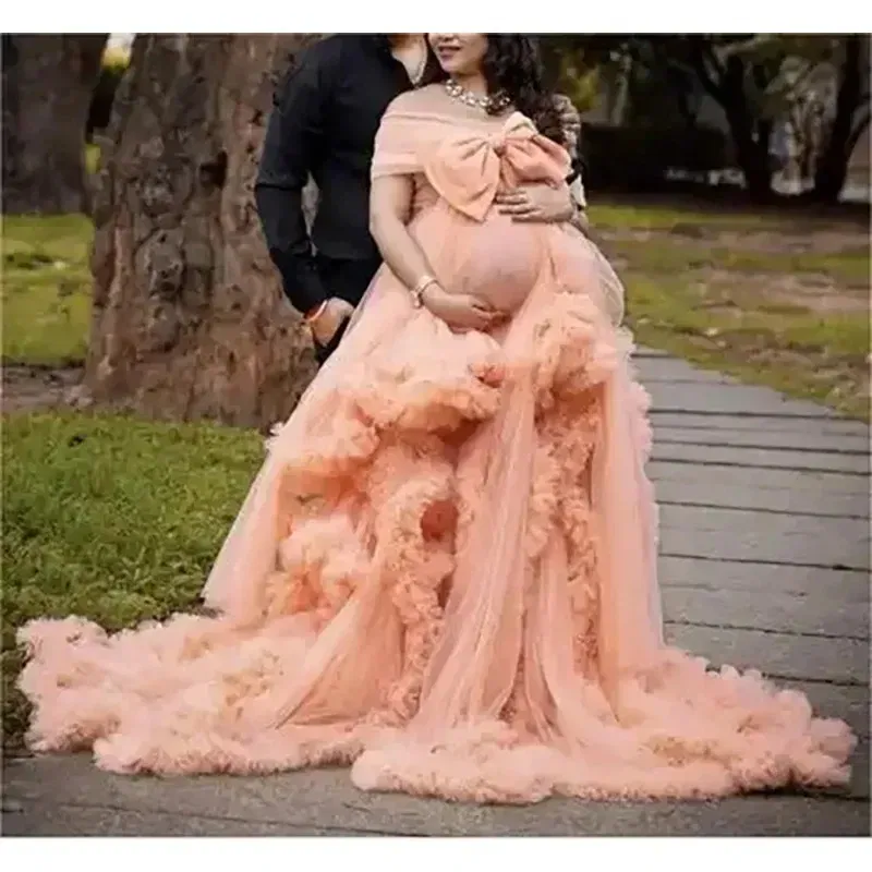 Color: PURPLE, Maternity Size: 8, Ships From: CHINA - BIG BOW Tulle Ruffle maternity dresses photoshoot baby shower п?»?°?‚ь?µ д?»я ?±?µр?µм?µнн?‹?… فس?§تي?† ?­