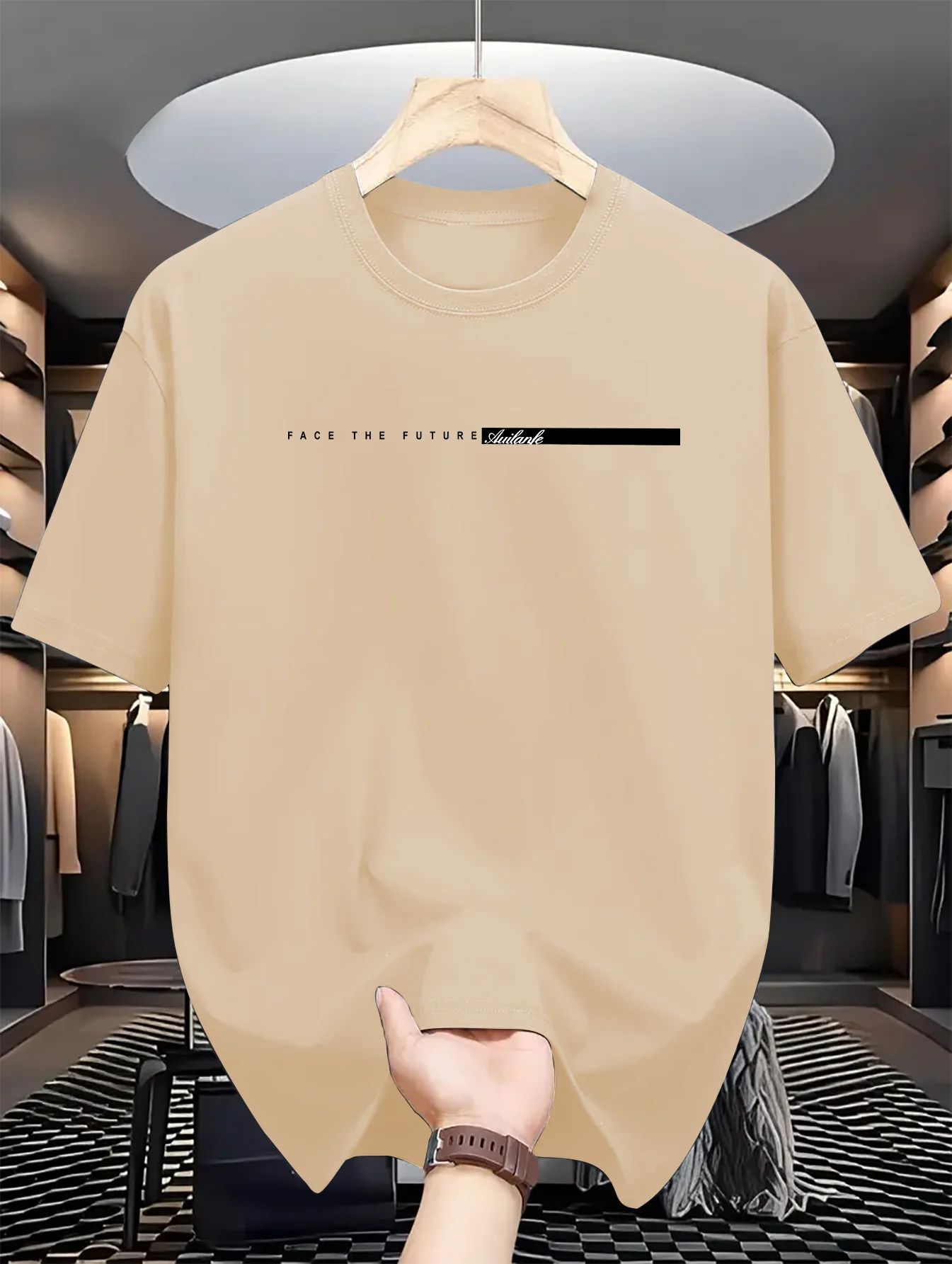 Color: Dark Grey, Size: L - Summer men's 100% cotton casual loose fit large letter print round neck short sleeved T-shirt top High Street Unisex style
