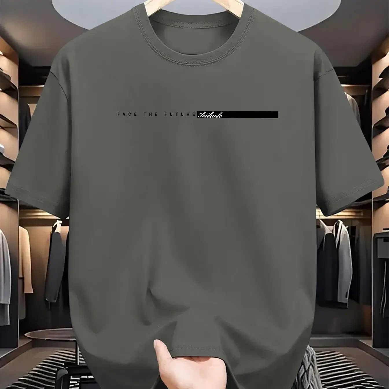 Color: Dark Grey, Size: L - Summer men's 100% cotton casual loose fit large letter print round neck short sleeved T-shirt top High Street Unisex style