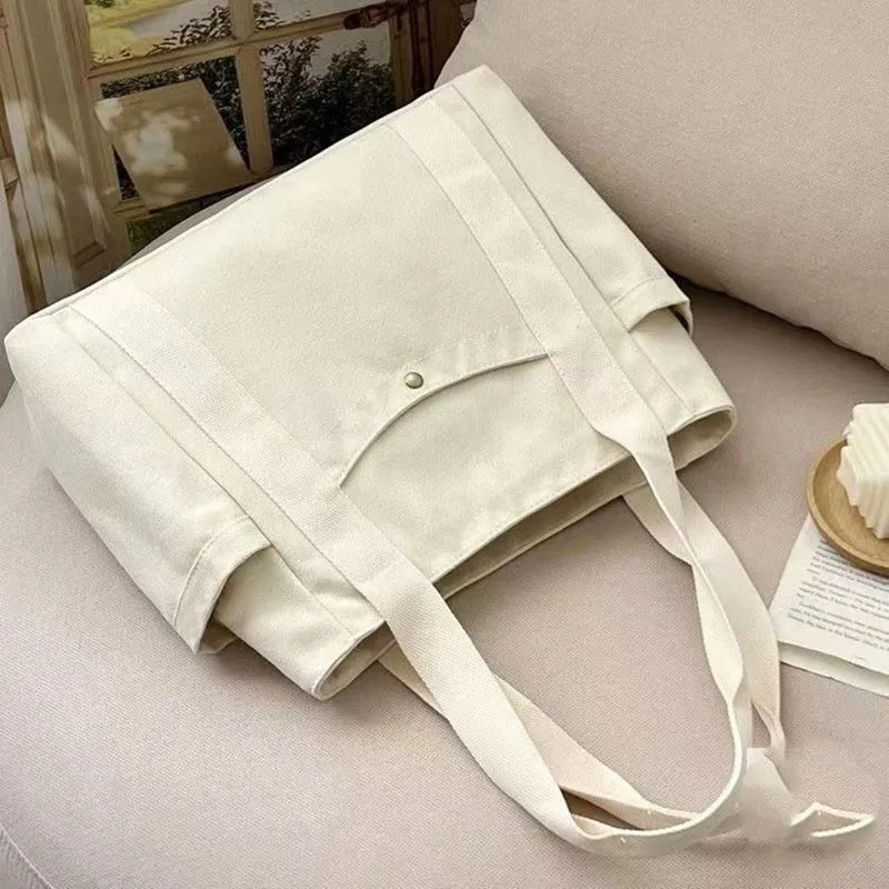 Color: Khaki - Large Capacity Canvas Tote Bags For Work Commuting Carrying Handbag College Style Student Outfit Book Shoulder Bag Women Bags