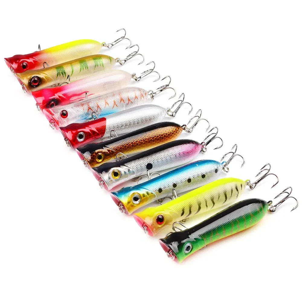 Color: black - 80mm 12g 6# Hook Popper Hard Bait Wobbler Fishing Lure Artificial Floating Trailer Ocean Fishing Bionic Carp Tackle Sea Fishing