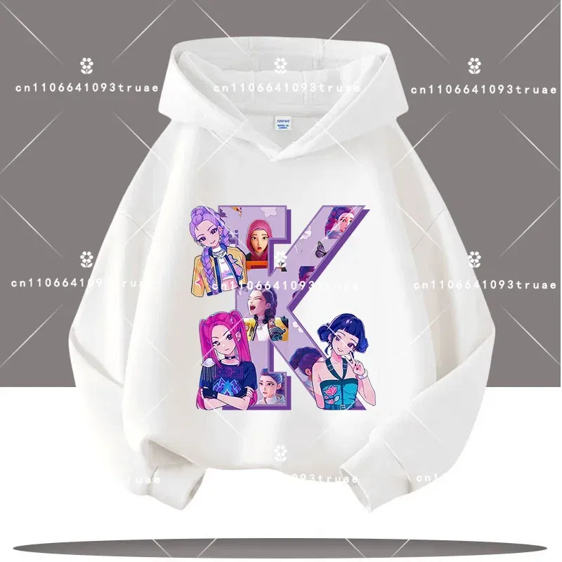 Color: green, Kid Size: 5 - K-pop Demon Hunters Letter A-Z 3-12 Year Old Children Hooded Sweatshirt Girls' Casual Shirt Boys' Sports Shirt Cartoon Print