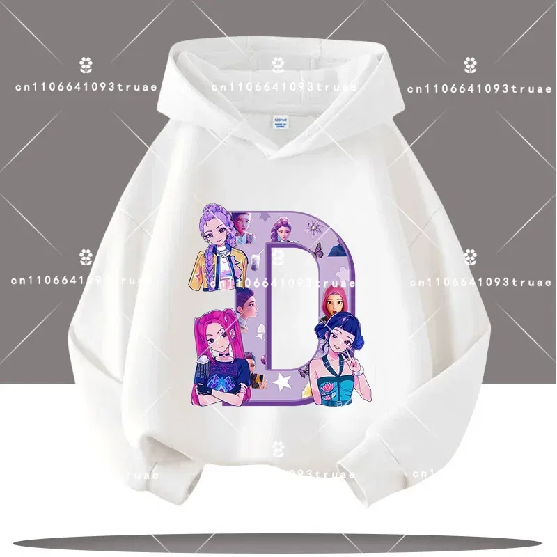Color: green, Kid Size: 5 - K-pop Demon Hunters Letter A-Z 3-12 Year Old Children Hooded Sweatshirt Girls' Casual Shirt Boys' Sports Shirt Cartoon Print