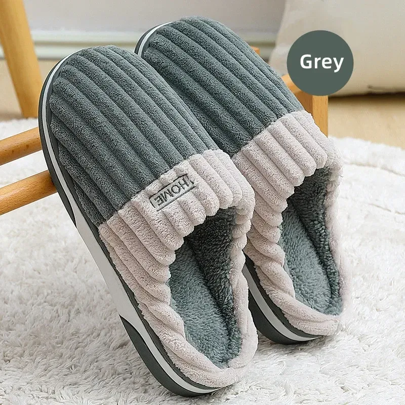 Color: Brown, Shoe Size: 40-41 - New Men Big Size 48 49 Winter Warm Slippers Women Soft Plush Furry Shoes Casual Flats Home Couples Bedroom Anti-Slip Slides