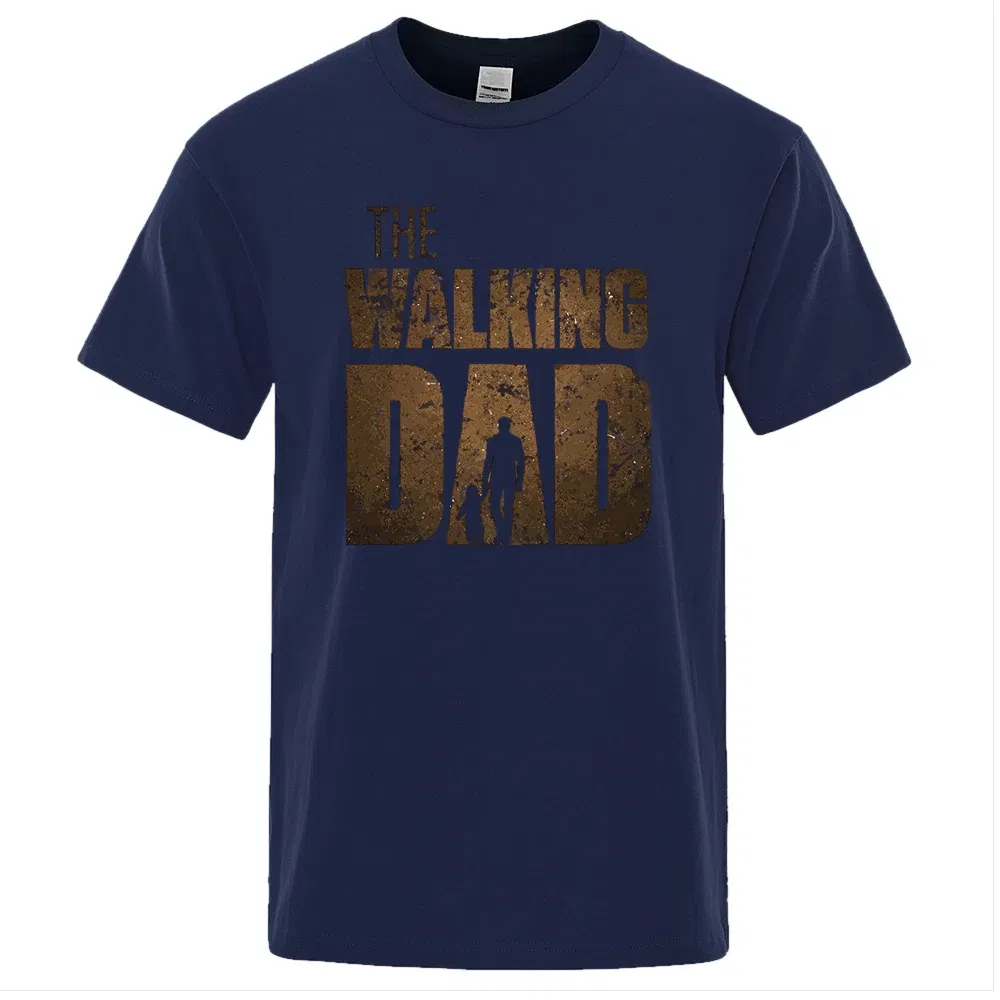 Color: Navy Blue, Size: M - The Walking Dad Funny Street Printed T-Shirts Men Fashion Summer Tshirt Loose Oversized Cotton Short Sleeves Casual Hip Hop Tees
