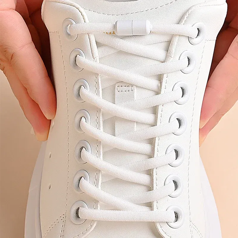 Color: GRAY, Length: 100cm - Elastic No Tie Shoelaces Semicircle Shoe Laces for Kids and Adult Sneakers Shoelace Quick Lazy Metal Lock Laces Shoes Strings