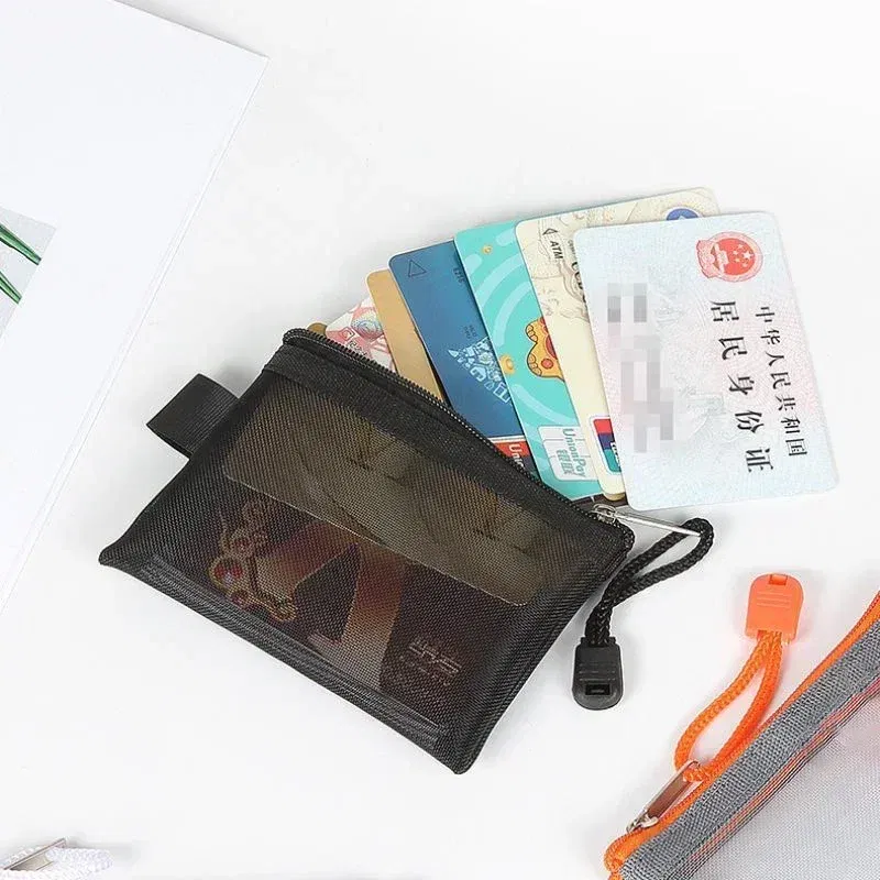 Color: Beige - Mini Mesh Coin Bags Money Earphone Data Line Storage Bags Bus ID Credit Card Holder Zipper Pouch Traveling Small Coin Wallet