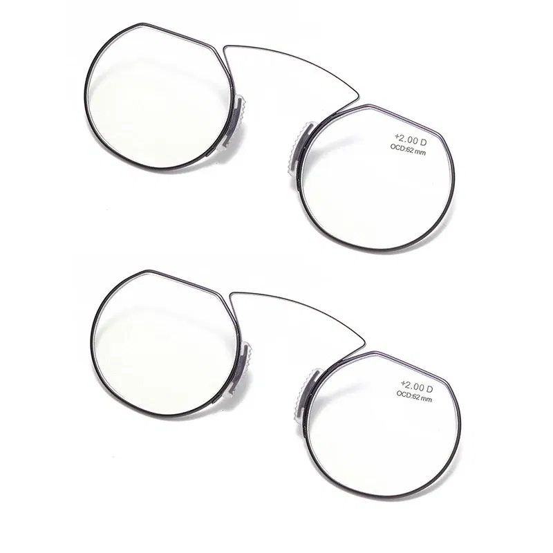 Frame Color: Khaki, Eye Prescription: +200 - Women Clip Nose Reading Glasses Anti Blue Light Presbyopic Glasses Men Portable Men's Eyeglasses Anti-Lost Legless Bezel + Case